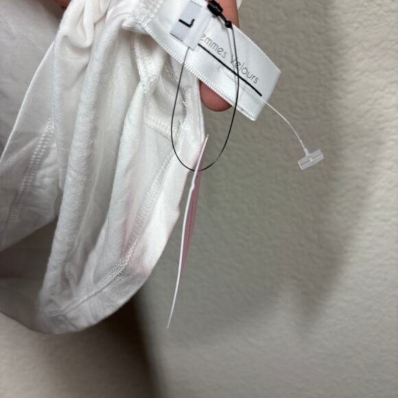 Les Femmes Velours Large Crew Neck Ringer Tee Top White Lenzing Modal Stretch - Picture 8 of 8